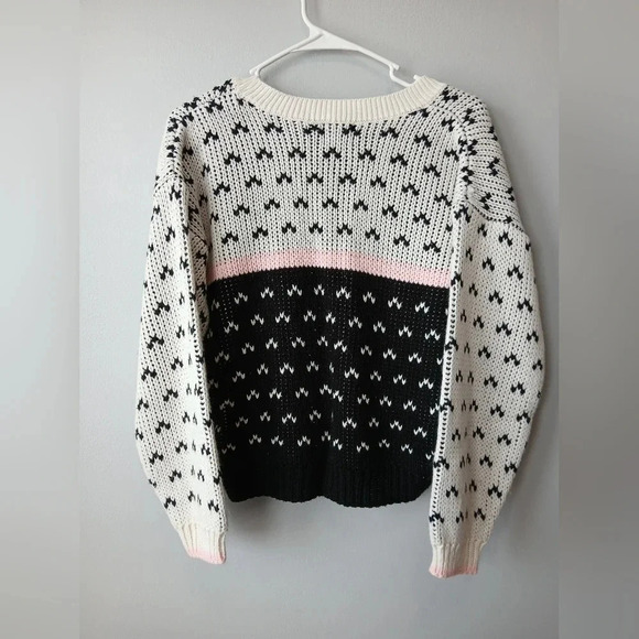 Vintage Paris Sports Club button down cardigan sweater black white pink Small - Picture 2 of 8
